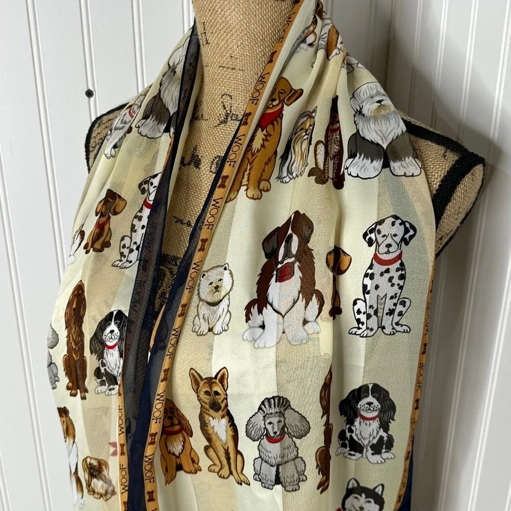 Dog Lover Rectangle Scarf Blue WOOF Border Poodle Shephard Terrier Husky Novelty
